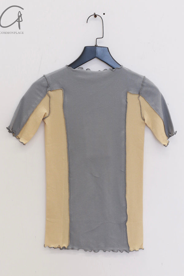 BASERANGE Ruffled Ribbed Cotton T-shirt BAS-TTO3-RB-SP25-HDJLMJH Bowknot Blue/Hen Yellow TTO3-RB-000